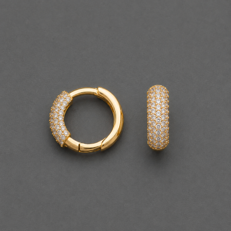 Cercei otel inoxidabil placati cu aur 18K - Cercei otel inoxidabil placati cu aur 18K toarte late cu zirconii pave Luna Pave Earrings GB Signature
