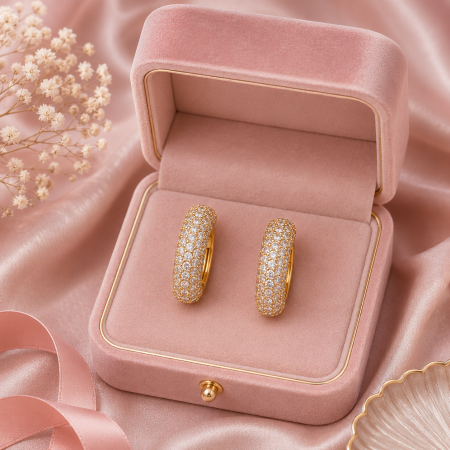 Cercei otel inoxidabil placati cu aur 18K toarte late cu zirconii pave Luna Pave Earrings GB Signature [2]