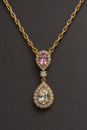 Colier placat cu aur Princess Blush Necklace cu cristale roz și zirconii [1]