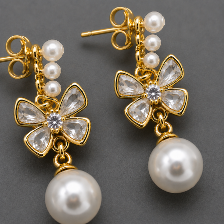 Cercei otel inoxidabil placati cu aur 18K cu perle si fluture din cristale albe Elysee White Earrings GB Signature [1]