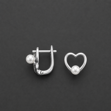 Cercei din argint 925 Amour Pearl in forma de inima cu perla sidefata