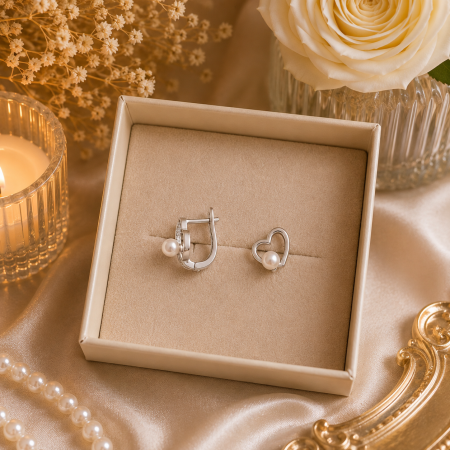 Cercei din argint 925 Amour Pearl in forma de inima cu perla sidefata [1]