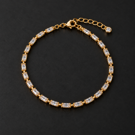Brățări Argint - Brățară din argint 925 placată cu aur 18K Golden Baguette - vedere frontală GB Signature
