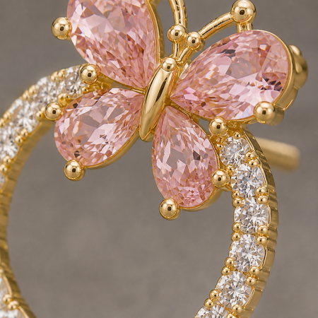 Cercei otel inoxidabil placati cu aur 18K cerc cu fluture din cristale roz Butterfly Grace GB Signature [1]