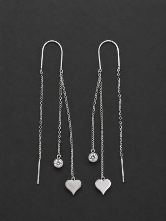 Cercei Argint - Cercei lungi din argint 925 cu lanturi si pandantive inima Celeste Heart Drop Earrings GB Signature