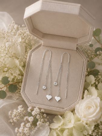 Cercei lungi din argint 925 cu lanturi si pandantive inima Celeste Heart Drop Earrings GB Signature [1]