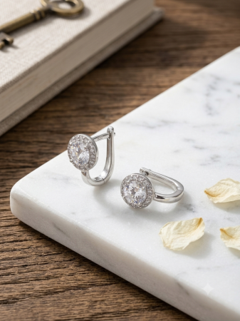 Cercei din argint 925  cu piatra centrala si halo zirconii Celestial Halo GB Signature [1]
