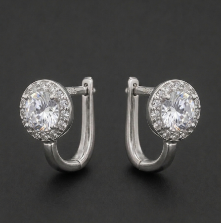 Cercei Argint - Cercei din argint 925  cu piatra centrala si halo zirconii Celestial Halo GB Signature