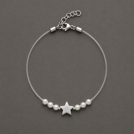 Brățări Argint - Bratara argint 925 cu perle si stea pe fir transparent Celestial Pearl Bracelet GB Signature