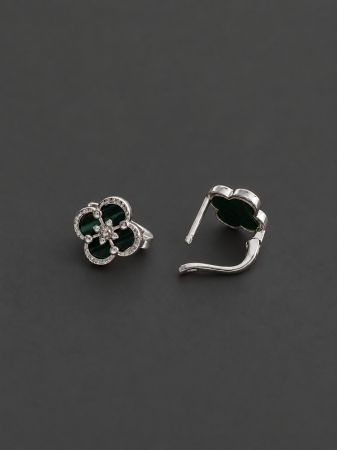 Cercei Argint - cercei-argint-925-rodiat-trifoi-verde-green-clover-earrings-gb-signature