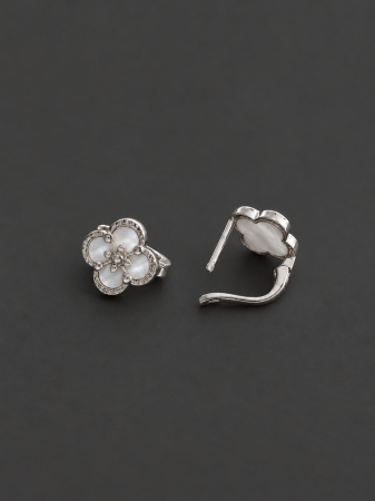 Cercei Argint - cercei-argint-925-trifoi-albi-white-clover-earrings-gb-signature