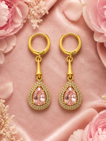 Cercei suspendati placati cu aur galben 18K Blush Bombshell cu zirconiu roz lacrima GBSignature [2]
