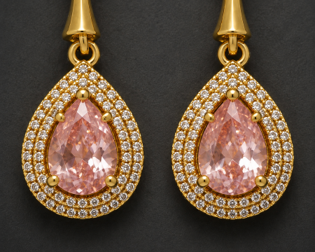 Cercei suspendati placati cu aur galben 18K Blush Bombshell cu zirconiu roz lacrima GBSignature [1]