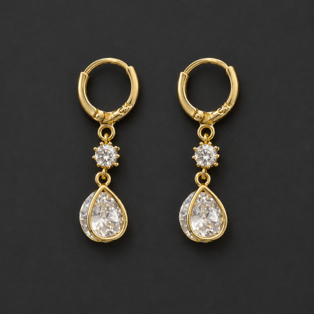 Cercei otel inoxidabil placati cu aur 18K - Cercei placati cu aur 18K All Eyes on You cu zirconiu oval halo GBSignature