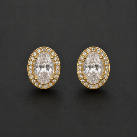 Cercei placati cu aur 18K All Eyes on You cu zirconiu oval halo GBSignature [1]