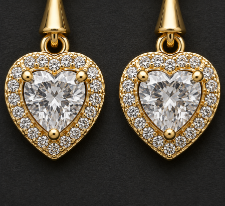 Cercei suspendati placati cu aur galben 18K White Crystal cu zirconiu inima si halo GBSignature [1]