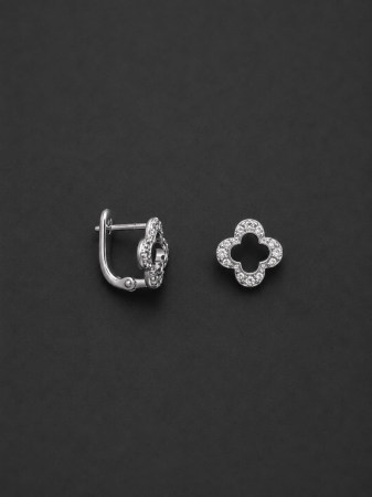 Cercei Argint - Cercei trifoi din argint 925 rodiat cu zirconii albe Clover Spark Earrings GB Signature