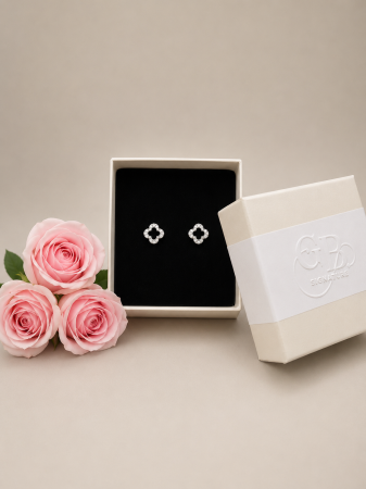 Cercei trifoi din argint 925 rodiat cu zirconii albe Clover Spark Earrings GB Signature [1]