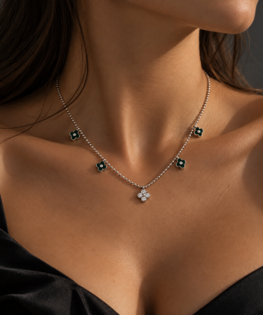 Colier din argint 925 Emerald Clover Necklace cu charmuri trifoi verde smarald - vedere frontală GB Signature [1]
