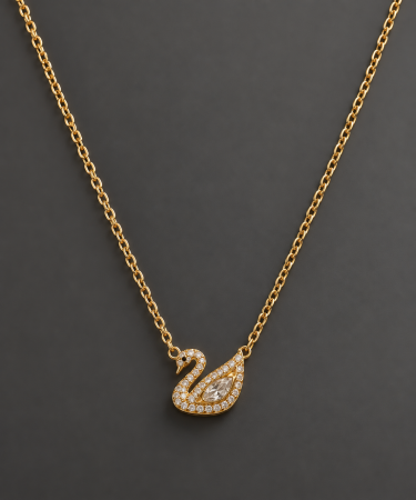 Coliere Argint - Colier din argint 925 placat cu aur 18K Golden Swan Necklace cu pandantiv lebădă - vedere frontală GB Signature