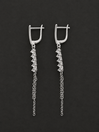 Cercei Argint - Cercei lungi din argint 925 rodiat cu zirconii in cascada si lanturi Crystal Cascade Earrings GB Signature
