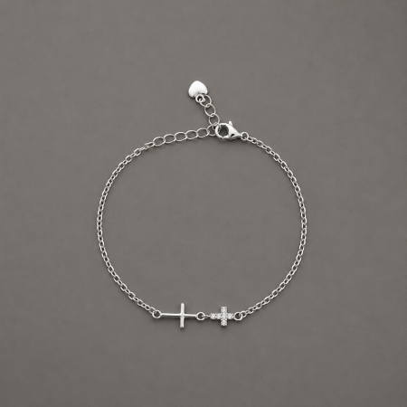 Brățări Argint - Bratara argint 925 cu doua cruciulite si zirconii Dual Cross Bracelet GB Signature