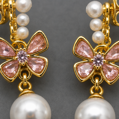 Cercei otel inoxidabil placati cu aur 18K cu perle si fluture din cristale roz Elysée Pink Earrings GB Signature [1]