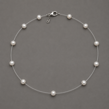 Coliere Argint - Colier fir transparent cu perle plutitoare Floating Pearls Necklace GB Signature