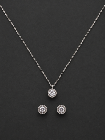 Seturi Argint - Set bijuterii din argint 925 cu colier si cercei halo cu zirconii transparente Halo Brilliance GB Signature