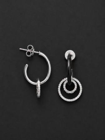 Cercei Argint - Cercei din argint 925 rodiat cu cerculețe suspendate și zirconii Halo Circle Earrings GB Signature