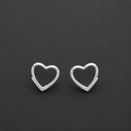 Cercei Argint - Cercei din argint 925 rodiat Heart Frame tip creola in forma de inima simpla fara pietre