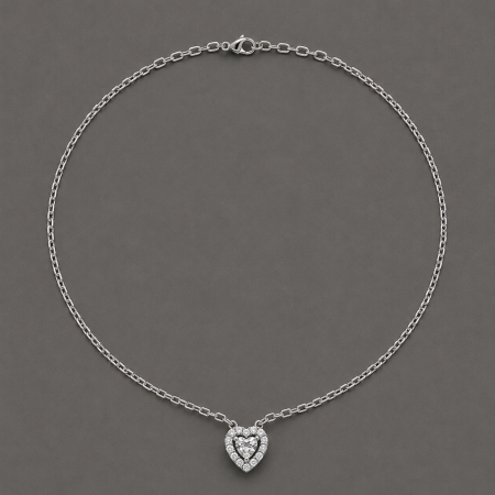 Coliere Argint - Colier argint 925 inima cu zirconii stil halo Heart of Light Necklace GB Signature