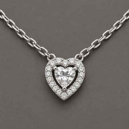 Colier argint 925 inima cu zirconii stil halo Heart of Light Necklace GB Signature [1]