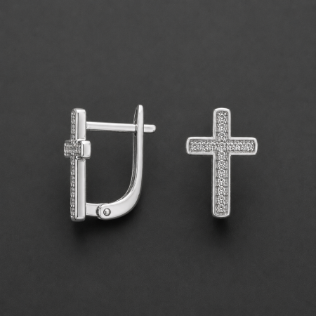 Cercei Argint - Cercei din argint 925 nerodiat in forma de cruce pavata cu zirconii Holy Light Earrings GB Signature