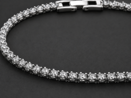 Bratara stil tennis din otel inoxidabil placat cu aur alb Imperial White Gold cu zirconii cubice rotunde si prelungire [1]