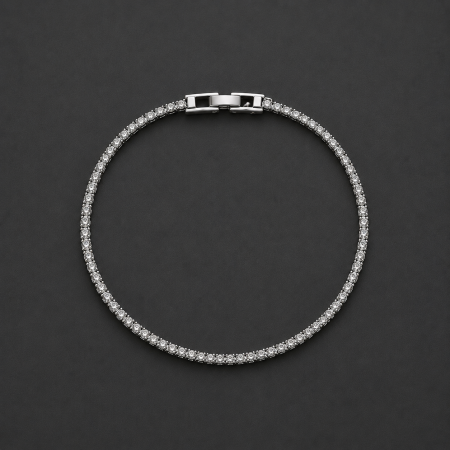 Brățări din otel inoxidabil placate cu aur 18K - Bratara stil tennis din otel inoxidabil placat cu aur alb Imperial White Gold cu zirconii cubice rotunde si prelungire