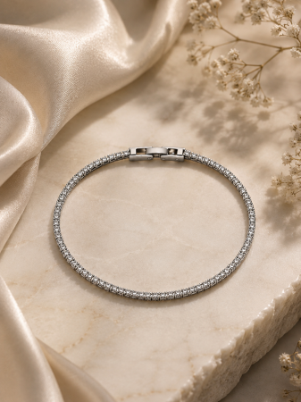 Bratara stil tennis din otel inoxidabil placat cu aur alb Imperial White Gold cu zirconii cubice rotunde si prelungire [2]