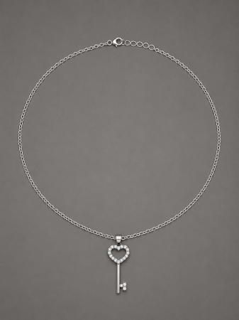 Coliere Argint - Colier argint 925 cheie si inima cu zirconii Key to My Heart Necklace GB Signature