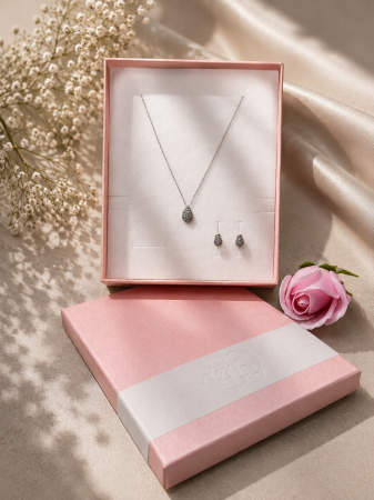 Set bijuterii din argint 925 cu colier si cercei cu tortita si zirconii lila Lilac Dew GB Signature [1]