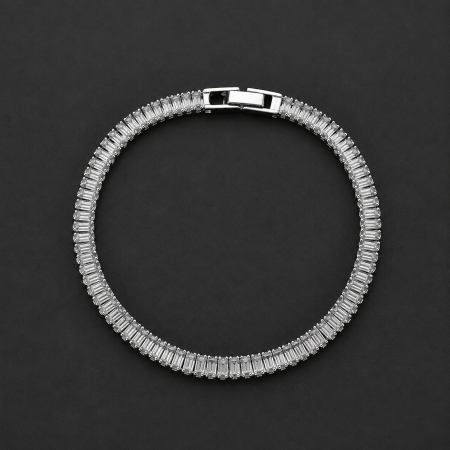 Brățări din otel inoxidabil placate cu aur 18K - Bratara stil tennis din otel inoxidabil placat cu aur alb Majestic White Gold cu zirconii cubice dreptunghiulare si prelungire