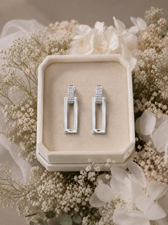 Cercei geometrici dreptunghiulari din argint 925 rodiat cu zirconii Modern Grace Earrings GB Signature [1]