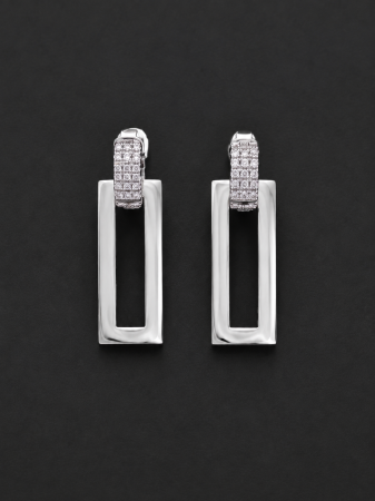 Cercei Argint - Cercei geometrici dreptunghiulari din argint 925 rodiat cu zirconii Modern Grace Earrings GB Signature