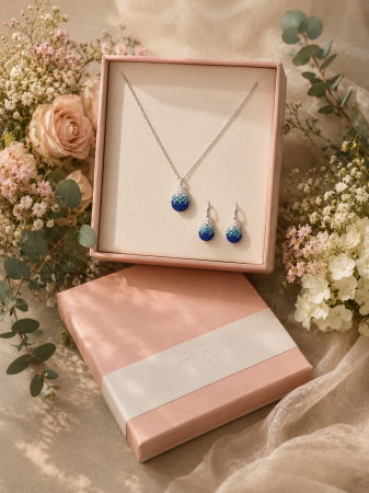 Set bijuterii din argint 925 cu colier si cercei cu tortita si zirconii albastre Ocean Twilight GB Signature [1]