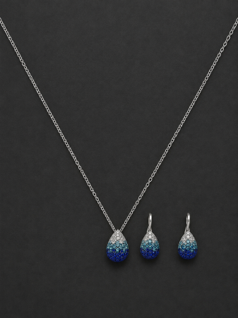Seturi Argint - Set bijuterii din argint 925 cu colier si cercei cu tortita si zirconii albastre Ocean Twilight GB Signature