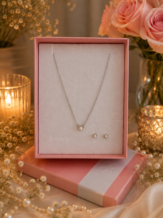 Set bijuterii din argint 925 cu colier si cercei in forma de inima cu perla Pearl Heart GB Signature [1]