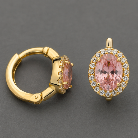 Cercei otel inoxidabil placati cu aur 18K - Cercei otel inoxidabil placati cu aur 18K toarte cu cristal oval roz Pink Duchess GB Signature