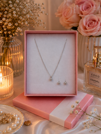 Set bijuterii din argint 925 rodiat cu colier si cercei solitaire cu zirconiu transparent Pure Radiance GB Signature [1]