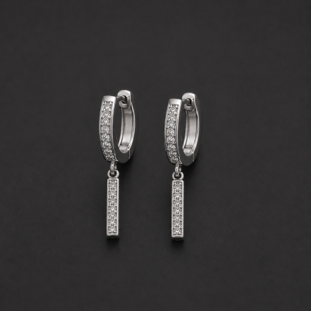 Cercei Argint - Cercei veriga din argint 925 cu bara si zirconii Radiant Line Earrings GB Signature