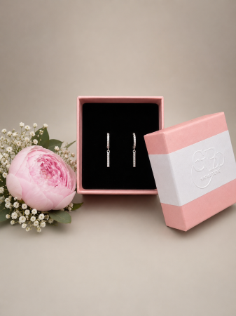 Cercei veriga din argint 925 cu bara si zirconii Radiant Line Earrings GB Signature [1]