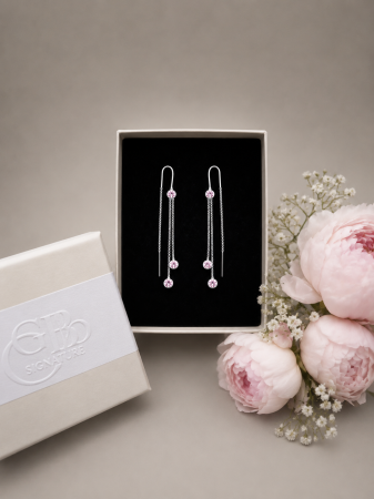 Cercei lungi din argint 925 cu zirconii roz Rose Cascade Earrings GB Signature [1]
